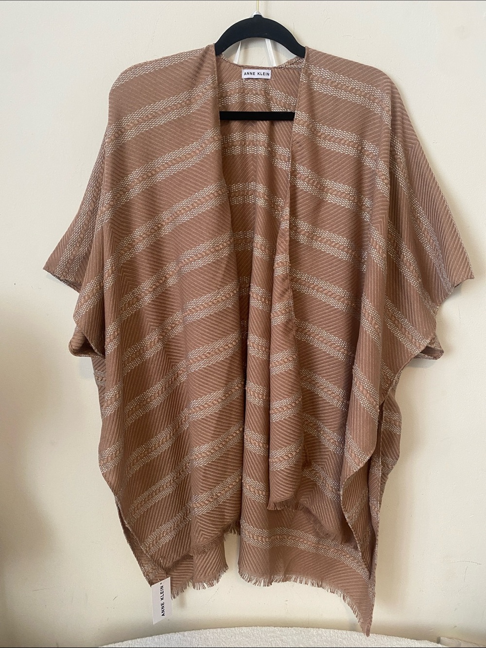 Anne Klein Neutral Taupe Striped Draped Cardigan